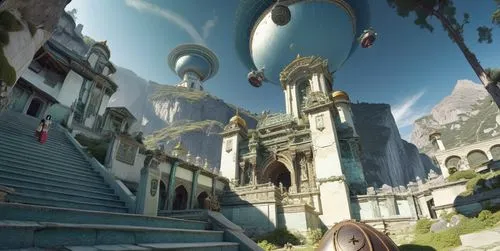 this is an animated po of a fantasy mansion,arenanet,gondolin,rivendell,calydonian,skyterra,3d fantasy,graecorum,labyrinthian,theed,elves flight,uzala,citadels,fantasy picture,barrayaran,fantasy world