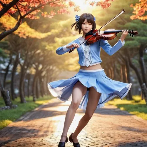 flying anime character,japanese style,girl,violin,a female wearing a skirt is playing violin,playing the violin,violinist violinist,violin,violin player,violin woman,violinist,Photography,General,Real