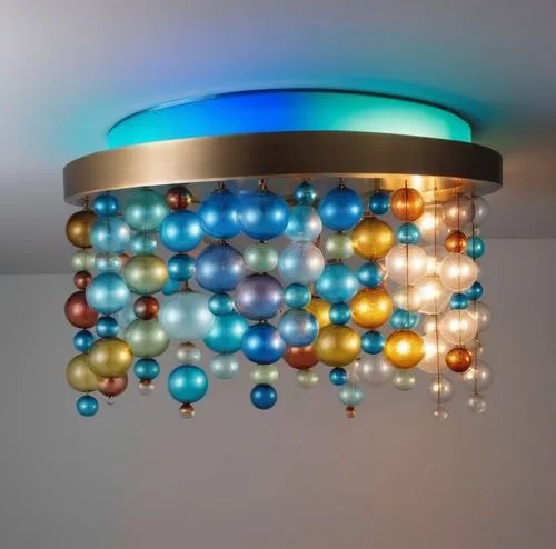 colored bubble glass flush mount,a bunch of balloons hanging from the ceiling,ceiling light,ceiling lamp,ceiling lighting,glass balls,chandelier,chandeliered,wall lamp,retro lampshade,halogen light,ha