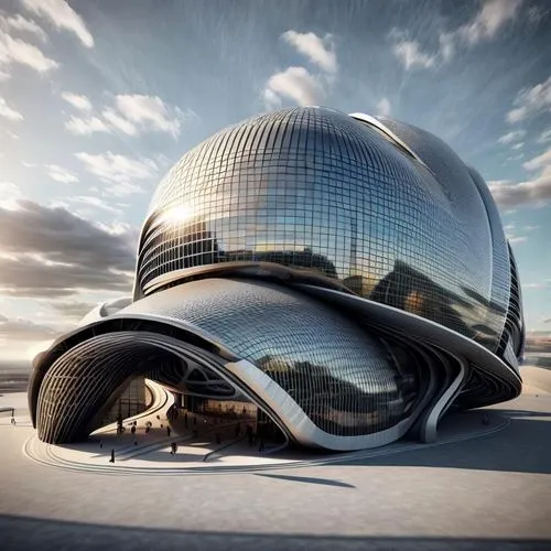 futuristic art museum,futuristic architecture,futuristic landscape,musical dome,arcology,solar cell base