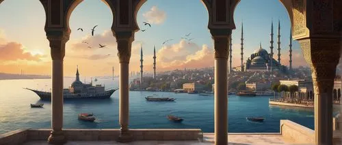 theed,constantinople,istanbul,gondolin,diagon,novigrad,dorne,kings landing,tirith,fantasy picture,citadels,galleons,simione,istanbul city,galata,naboo,3d fantasy,sultanahmet,fantasy landscape,blue mosque,Conceptual Art,Fantasy,Fantasy 11