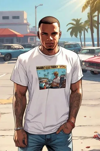 grand theft auto, gta san,propane,gangstar,shirt,beach background,premium shirt,neck,cuba background,t1,isolated t-shirt,mini e,muscle icon,png transparent,would a background,dj,man,african american m