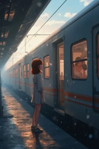 the girl at the station,last train,hoshihananomia,euphonious,train,lain,Illustration,Realistic Fantasy,Realistic Fantasy 23