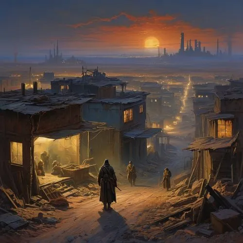 human settlement,slums,destroyed city,slum,ancient city,post-apocalyptic landscape,cityscape,souk,post apocalyptic,nomads,urbanization,world digital painting,evening atmosphere,medina,evening city,sci fiction illustration,ulaanbaatar western,city scape,concept art,old city,Art,Classical Oil Painting,Classical Oil Painting 42