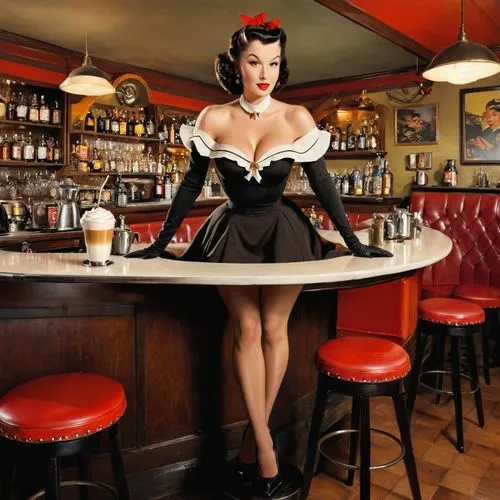 barmaid,retro pin up girl,waitress,bartender,retro pin up girls,soda fountain,pin up girl,pin-up girl,pin ups,pin up,pin up girls,pin-up,pin-up girls,pinup girl,cigarette girl,retro diner,valentine day's pin up,pin-up model,irish coffee,woman at cafe,Illustration,Retro,Retro 10