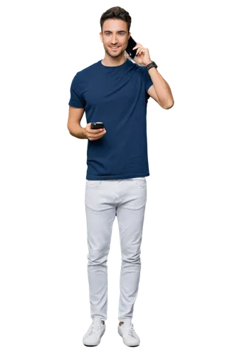 Man, taking selfie, handsome face, strong jawline, short black hair, blue eyes, casual wear, white T-shirt, dark jeans, sneakers, relaxed posture, one hand holding phone, slight smile, natural makeup,