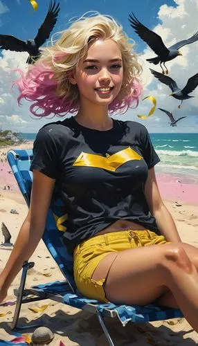 batgirl,beach background,girl in t-shirt,world digital painting,superhero background,birds of prey,jasinski,kryptarum-the bumble bee,batwoman,supergirl,canary,bataga,digital painting,canary bird,xmen,kitesurfer,beachgoer,libertario,painting technique,battaini,Conceptual Art,Fantasy,Fantasy 12