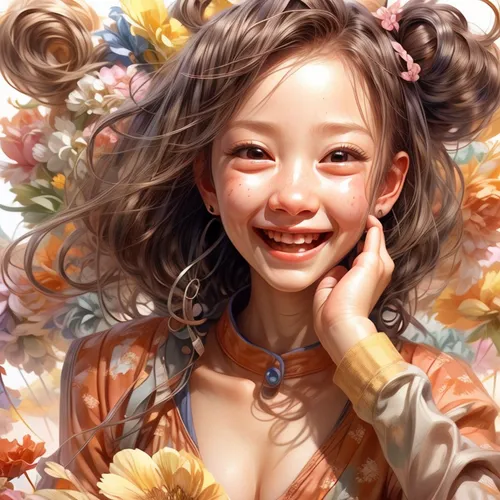 girl in flowers,flower painting,a girl's smile,cheery-blossom,girl picking flowers,little girl in wind,beautiful girl with flowers,sea of flowers,flower fairy,flower girl,flower art,falling flowers,girl portrait,japanese floral background,blooming wreath,chestnut blossom,blossoms,girl in a wreath,child portrait,blossom