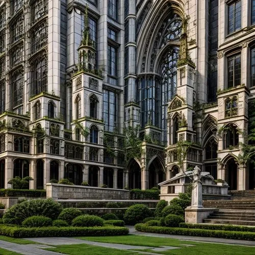 gothic architecture,marble collegiate,westminster palace,ulm minster,washington national cathedral,vienna's central cemetery,palm garden frankfurt,court of justice,court of law,milan cathedral,heads o