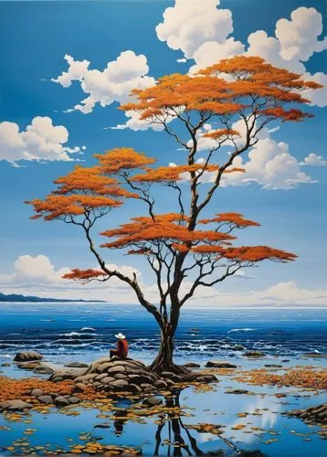 isolated tree,floating island,tangerine tree,lone tree,island suspended,coastal landscape,nuytsia,painted tree,jacaranda,hosseinpour,an island far away landscape,the japanese tree,mostovoy,lonetree,sea landscape,floating islands,mediterranee,xanthophylls,landscape background,orange tree,Art,Artistic Painting,Artistic Painting 23