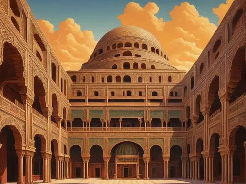 caravanserai,ancient city,caravanserais,andalus,caravansary,agrabah,ctesiphon,nabataeans,karakas,ancient buildings,theed,ibn tulun,coliseum,persian architecture,coliseo,palaces,italy colosseum,alhambra,riad,petra,Illustration,Retro,Retro 16