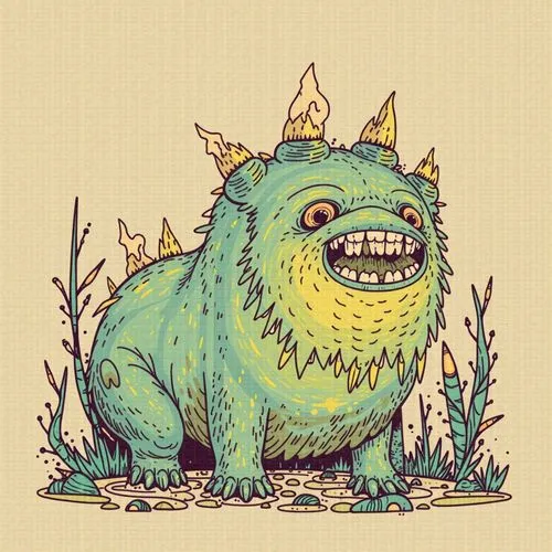  [The Longing] – ABSTRACT FANTASY 09
Influence : The Longing,an illustrated picture of a smiling green monster,bunyip,bulbasaur,tsathoggua,barghuti,reptar,bulba