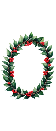 Christmas wreath tattoo, festive holly leaves, red berries, circular shape, intricate design, bold black lines, vibrant green color, detailed textures, forearm placement, 3/4 composition, close-up sho