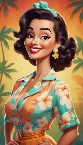 hawaiiana,tropico,hula,polynesian girl,retro woman,luau,Illustration,Abstract Fantasy,Abstract Fantasy 23