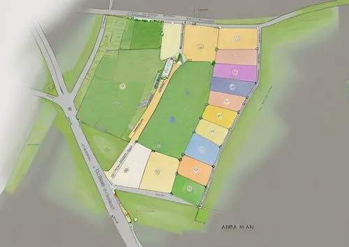 design an urban subdivision, based on this map, adding small trees and divisions of each plot of land
,landscape plan,street plan,kubny plan,new housing development,demolition map,construction area,to