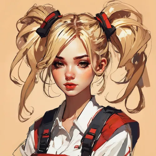 harley quinn,schoolgirl,harley,sailor,anime girl,hairtie,painter doll,hong,cosmetic brush,girl portrait,vector girl,girl drawing,study,baozi,yang,blonde girl,blond girl,pigtail,poppy,alice,Conceptual Art,Fantasy,Fantasy 06