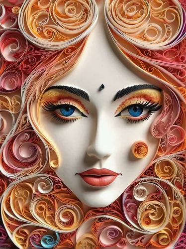 porcelain rose,radha,krishna,rose flower illustration,hare krishna,rose png,orange rose,fantasy portrait,woman's face,peach rose,medusa,glass painting,woman face,venetian mask,psychedelic art,petal of a rose,jalebi,bodypainting,fractals art,the carnival of venice,Unique,Paper Cuts,Paper Cuts 09