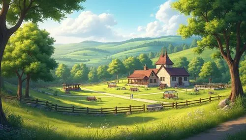 countryside,landscape background,home landscape,rural landscape,meadow landscape,farm landscape,grassfields,farm background,bucolic,alpine pastures,mountain village,red barn,sylvania,green landscape,green meadow,shire,salt meadow landscape,pony farm,pastoral,cartoon video game background,Photography,General,Realistic