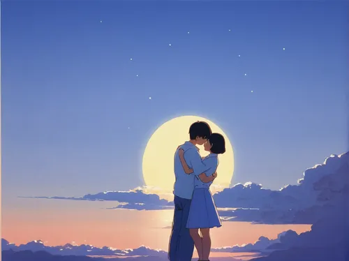 the moon and the stars,moonlight,moon and star,honeymoon,sun and moon,blue moon,vintage couple silhouette,romantic scene,moon and star background,moon night,stargazing,starry sky,moonlit night,stars and moon,moonrise,clear night,blue moon rose,moonlit,moons,summer sky,Illustration,Japanese style,Japanese Style 20