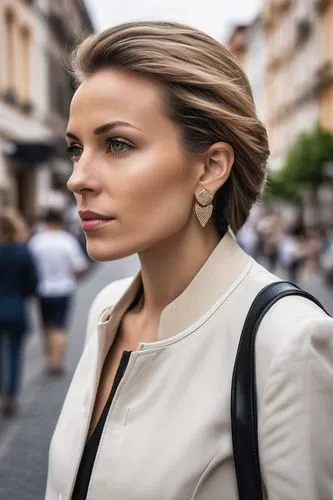 sobchak,menounos,soldatova,kirienko,woman in menswear,background bokeh,half profile,updo,macedonian,spiridonova,cailin,rybarova,street shot,woman walking,karliova,anastasiadis,biljana,parisienne,lopatkina,businesswoman,Photography,General,Realistic