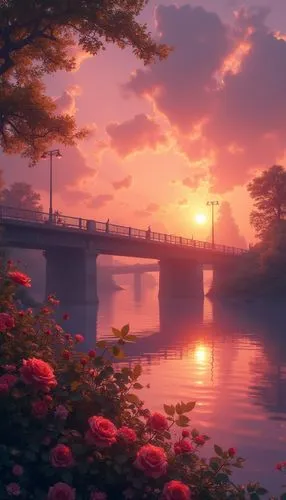 violet evergarden,flower in sunset,pink dawn,romantic scene,evening atmosphere,japan landscape,Photography,General,Realistic