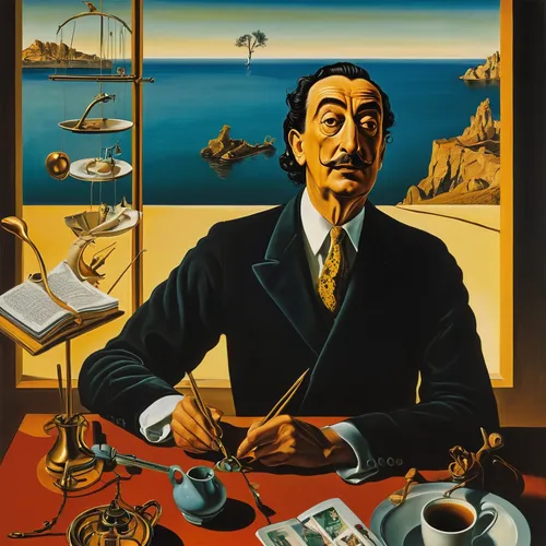 dali,el salvador dali,man with a computer,hans christian andersen,alghero,italian poster,vincent van gough,lupin,surrealism,art dealer,roy lichtenstein,groucho marx,david bates,escher,casablanca,man at the sea,self-portrait,walt disney,travel poster,watchmaker,Art,Artistic Painting,Artistic Painting 20