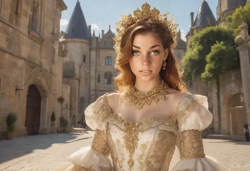 celtic queen,princess sofia,cinderella,almudena,girl in a historic way,catarina,princess anna,a princess,alcazar,fantasy woman,miss circassian,royal lace,rapunzel,ball gown,elizabeth i,celtic woman,puy du fou,fleur de lis,iulia hasdeu castle,bodice,Photography,Realistic