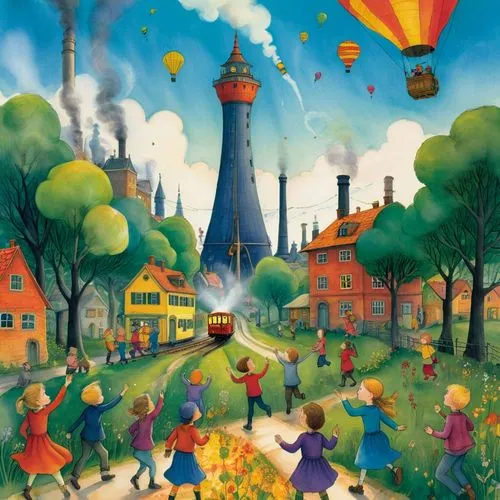 ravensburger,children's background,bemelmans,oktoberfest background,balloonists,smallworld,townsmen,imaginationland,balloonist,fairy chimney,aurora village,moomin world,lighthouses,tulip festival,sylvania,factory chimney,balloon trip,storybook,kitezh,villagers,Illustration,Realistic Fantasy,Realistic Fantasy 31