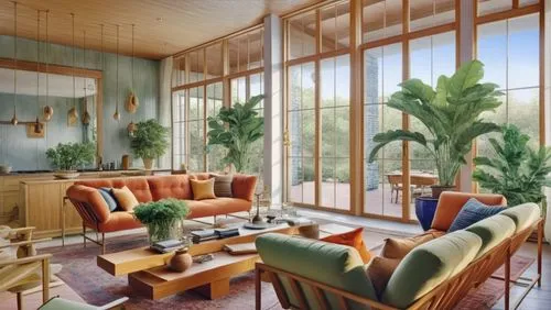 mid century modern,sunroom,mid century house,breakfast room,sitting room,living room,mid century,tropical house,livingroom,midcentury,great room,dunes house,cabana,interior modern design,home interior,interior design,modern living room,tree house hotel,family room,summer house,Illustration,Realistic Fantasy,Realistic Fantasy 31