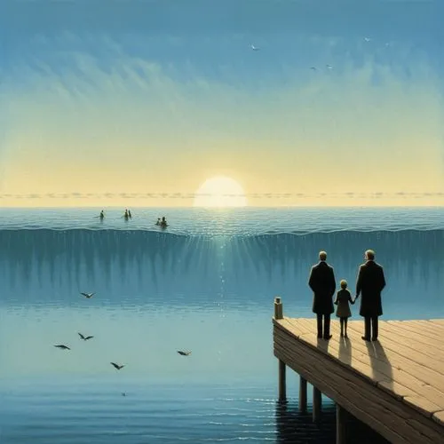 wooden pier,fishing pier,icebergs,the horizon,blue sea,people fishing,antarctic,travelers,sea landscape,parallel world,seascape,artificial island,the polar circle,blue planet,rügen island,shirakami-sanchi,arctic ocean,morning illusion,panoramical,lake baikal,Art,Artistic Painting,Artistic Painting 48