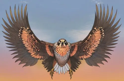 Line drawing of a falcon.,bird with wings spread out with sunset in background,eagle illustration,eagle vector,aguila,american kestrel,haliaeetus,uniphoenix,Illustration,Vector,Vector 03