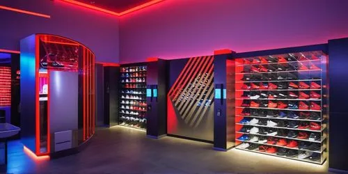 sneaker store design,shoe cabinet,shoe store,walk-in closet,coke machine,vending machines,the coca-cola company,closet,women's closet,wine cellar,fitness room,vending machine,sports wall,retail,sports