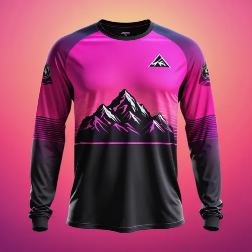 long-sleeve,sports jersey,80's design,bicycle jersey,moutain,pink vector,apparel,peaks,mountain peak,mountain,mountain slope,active shirt,low poly,mitre peak,mongolia mnt,mountains,neon arrows,moutains,maillot,low-poly,Photography,General,Realistic