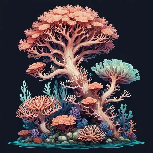 2d side sprite of a anime colored spooky coral reef, transparent background,the painting shows corals, sponged - up shells and seaweed,bubblegum coral,coral reef,coral,soft corals,feather coral,coral 