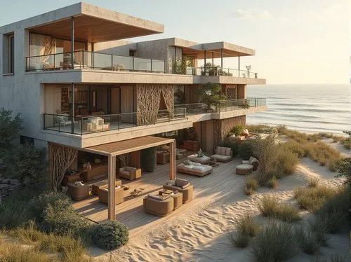 dunes house,oceanfront,beach house,beachfront,house by the water,cube stilt houses,dune ridge,3d rendering,beachhouse,render,seaside view,cubic house,shorefront,floating huts,renders,renderings,stilt house,dreamhouse,beach hut,summer house,Photography,General,Realistic