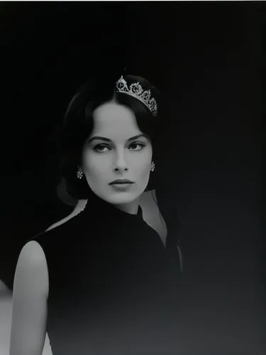 Portrait of a queen, technically optimal high-resolution contemporary black and white photographic art.,black and white pograph of a woman wearing a tiara,cardinale,demarchelier,tarja,gowariker,imelda