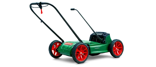 Push mower, lawn care, green grass, morning dew, curved blade, ergonomic handle, red wheels, shiny metal body, dynamic pose, low-angle shot, dramatic lighting, cinematic composition, warm color tone, 