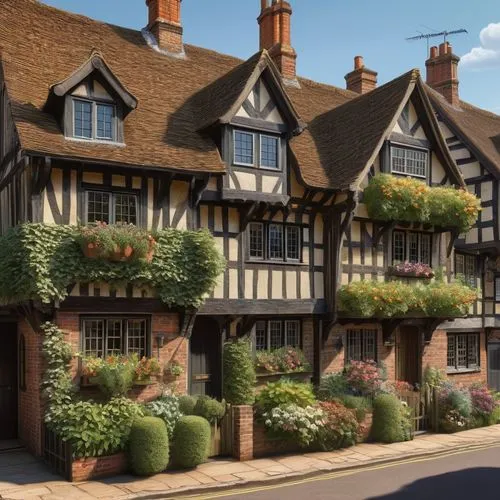 timber framed building,half-timbered houses,ightham,half-timbered house,half timbered,timbered,canterbury,crooked house,ledbury,ticehurst,hertford,chilham,townscapes,inglaterra,goudhurst,maplecroft,shrewsbury,tudor,alderley,thatched,Illustration,American Style,American Style 15