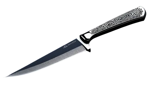 Sharp knife, silver blade, metallic handle, detailed edge, sharp tip, swift slashing motion, dynamic action lines, intense sound effect, dark background, cinematic composition, high contrast lighting,