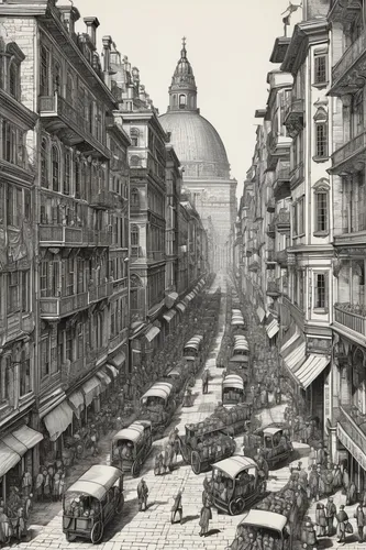 july 1888,montmartre,wenceslas square,xix century,stieglitz,via della conciliazione,19th century,dresden,the boulevard arjaan,universal exhibition of paris,large market,via roma,street scene,paris,vienne,st-denis,the victorian era,spanish steps,naples,townscape,Illustration,Black and White,Black and White 27