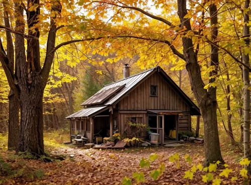 house in the forest,autumn idyll,small cabin,the cabin in the mountains,log cabin,country cottage,wooden hut,fall landscape,wooden house,golden autumn,autumn camper,autumn landscape,autumn chores,autu