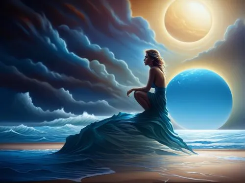 amphitrite,dreamtime,blue moon rose,blue moon,fantasy picture,dreamscapes,Illustration,Realistic Fantasy,Realistic Fantasy 25