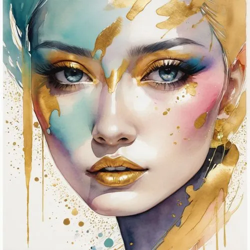 painted lady,gold paint stroke,gold paint strokes,gold foil mermaid,gold foil art,gold leaf,kommuna,dazzler,transistor,gold foil,golden mask,goldenrod,krita,canary,cmyk,vanderhorst,artist color,vermeil,goldie,fantasy portrait,Illustration,Paper based,Paper Based 07