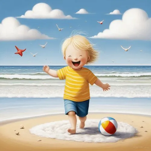 children's background,playing in the sand,beach background,zomer,cute cartoon image,dream beach,Illustration,Abstract Fantasy,Abstract Fantasy 22