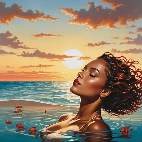 oshun,dubbeldam,oil painting on canvas,amphitrite,sirene,donsky,Illustration,Realistic Fantasy,Realistic Fantasy 10