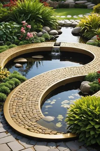 japanese zen garden,zen garden,japanese garden ornament,landscape design sydney,koi pond,landscape designers sydney,garden design sydney,floor fountain,water feature,decorative fountains,garden pond,japanese garden,zen stones,semi circle arch,swim ring,crescent spring,japan garden,hardscape,landscaped,circle design,Illustration,American Style,American Style 05