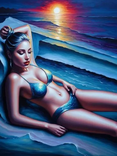 Moonlit Serenity by the Sea ,Passion Sexy Painting ,Naked Woman  Abstract Body Art Oil Painting
,neon body painting,oil painting on canvas,photorealist,oil painting,airbrush,bodypainting,body painting