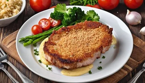 polish pork chop beaten in breadcrumbs,chicken schnitzel,cordon bleu,salmon cakes,panko,milanesa,tuna steak,schnitzel,hamburger chicken,chicken burger,potato gratin,chicken dish,cutlet,baked chicken,c