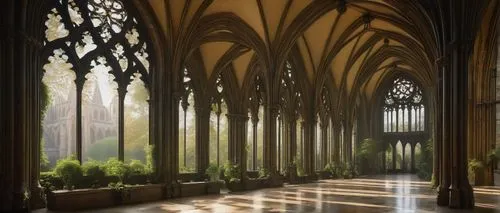 cloisters,cathedrals,hammerbeam,cloister,cloistered,triforium,neogothic,cathedral,rivendell,hall of the fallen,light rays,transept,gothic church,sunrays,magisterium,basiliensis,ulm minster,maulbronn monastery,undercroft,abbaye de belloc,Art,Artistic Painting,Artistic Painting 24