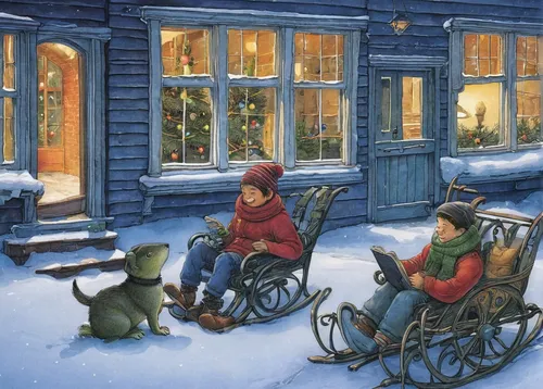 christmas scene,nordic christmas,christmas sled,sleigh ride,christmas story,children's christmas,sleigh with reindeer,christmas wallpaper,snow scene,winter village,christmas landscape,christmas town,aurora village,santa sleigh,christmas motif,quebec,christmas animals,christmas carol,santa claus train,christmas snow,Illustration,Children,Children 03